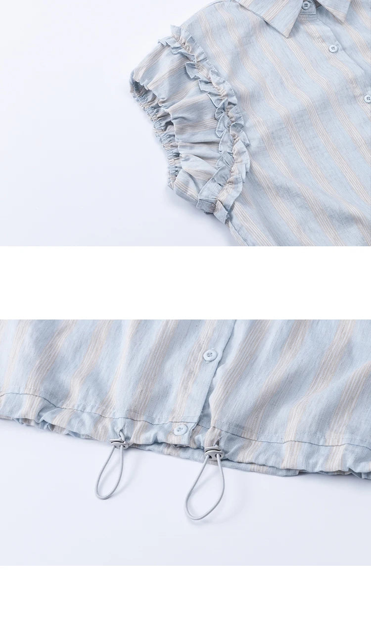 MISHOW Women's Short Sleeve Shirt 2025 Summer Ladies Turn-down Collar Button Shirt Casual Striped Top Female Clothing MXE38C2347