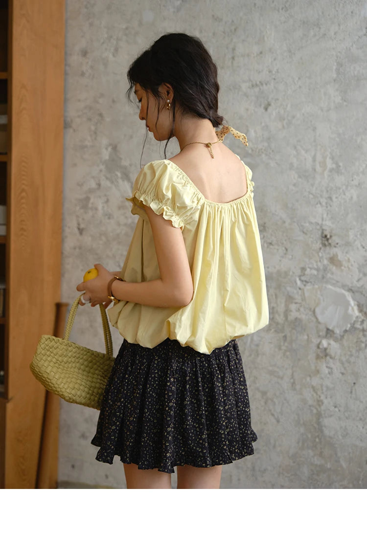 MISHOW 100% Cotton Blouse for Women 2025 Summer New Fashion Puff Sleeve Casual Commute Lace Up Top Ladies Clothing MXE37X1893