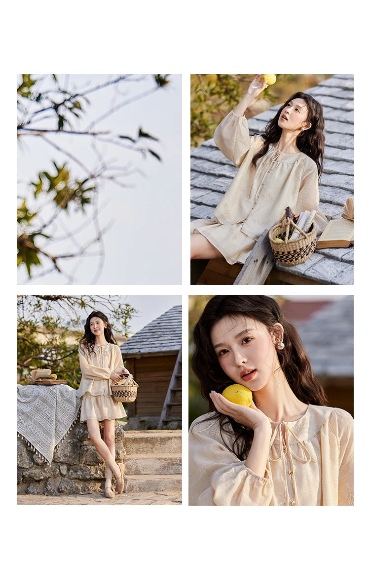 MISHOW Iris Embroidery Blouse Elastic Waist Skirt Set for Women Spring Summer 2025 Jacquard Commuting Slim Two Pieces MXE13T0454