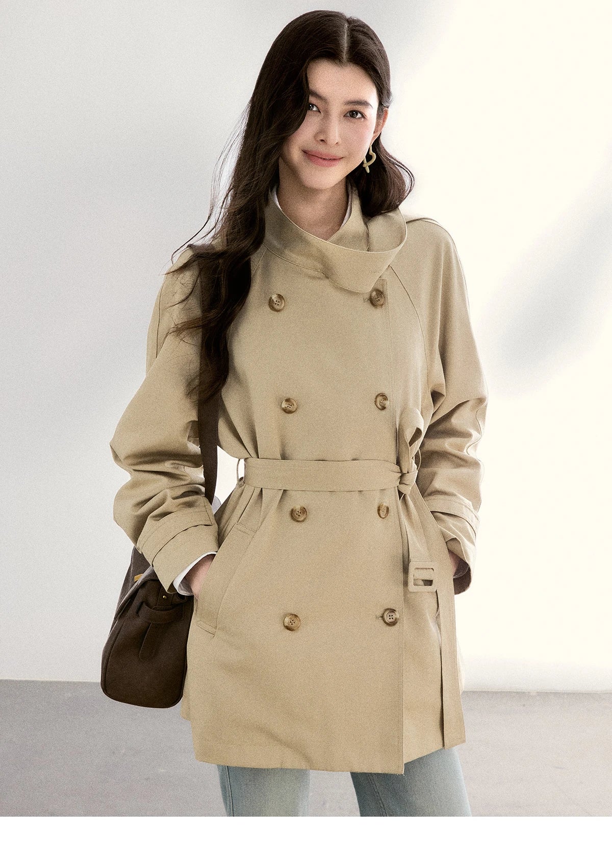 MISHOW Women's Double-Breasted Trench Coat 2026 Spring Belted Lapel Trench Long Sleeve Casual Mid-Length Outerwear MXF11W1031