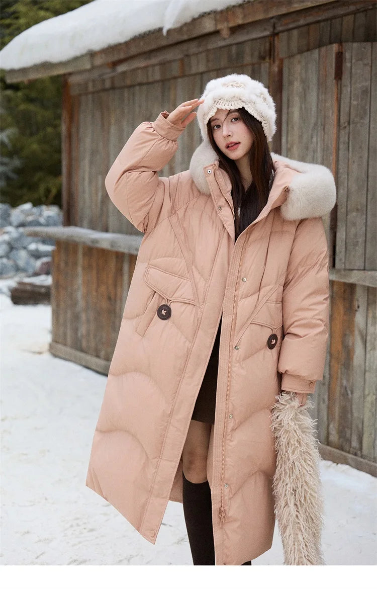 MISHOW Fox Fur Collar Down Jacket for Women 2025 Winter Fashion 90% White Duck Down Thickened Coat Warm Long Coat MXE51Y0082