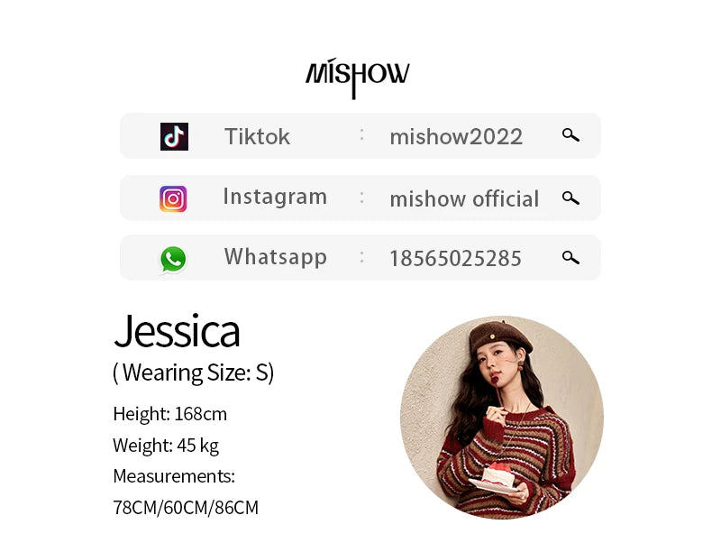 MISHOW Christmas Retro Striped Wool Blend Sweater Women Button Decoration Women Clothing Thick O-Neck Knitted Tops MXD59Z1060