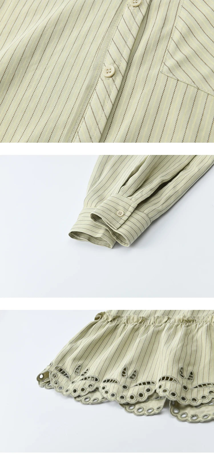 MISHOW Green Striped Shirt for Women 2025 Autumn New Fashion Design Embroidery Loose Casual Tops Commuting Shirt MXE49C2414