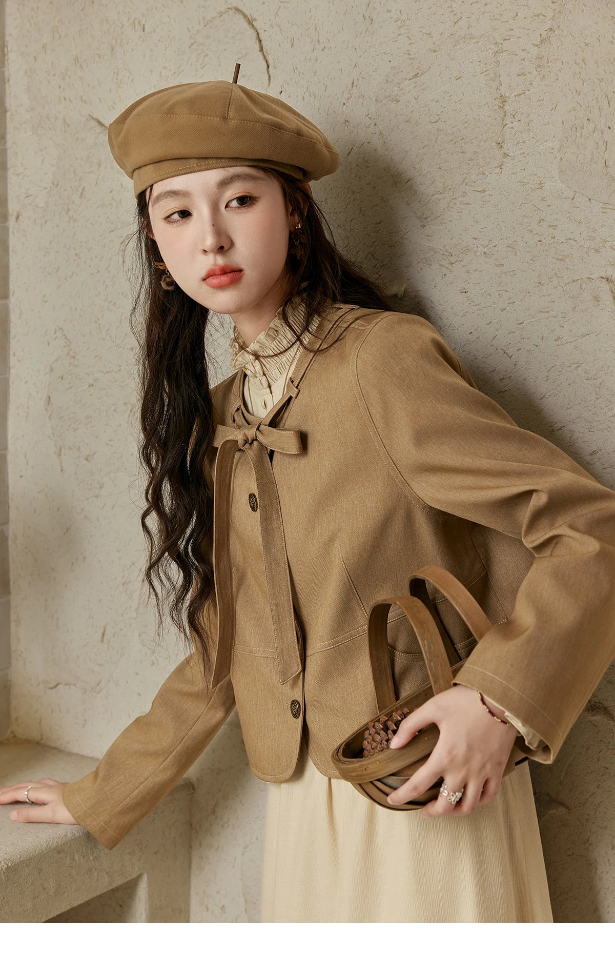 MISHOW French Stand Neck Elasticity Dress 2024 Autumn Waist Elegant A-line Dresses Elastic Lotus Leaf Sleeves Dress MPD42L2036