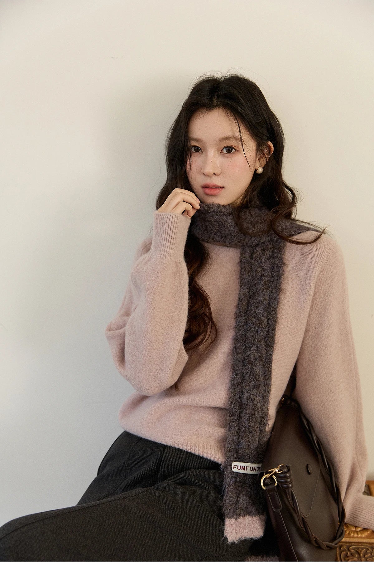 MISHOW Women's Solid Knitted Sweater 2025 Autumn Winter Boat Neck Lantern Sleeve Loose Sweater Soft Warm Pullover Top MXE94Z2984