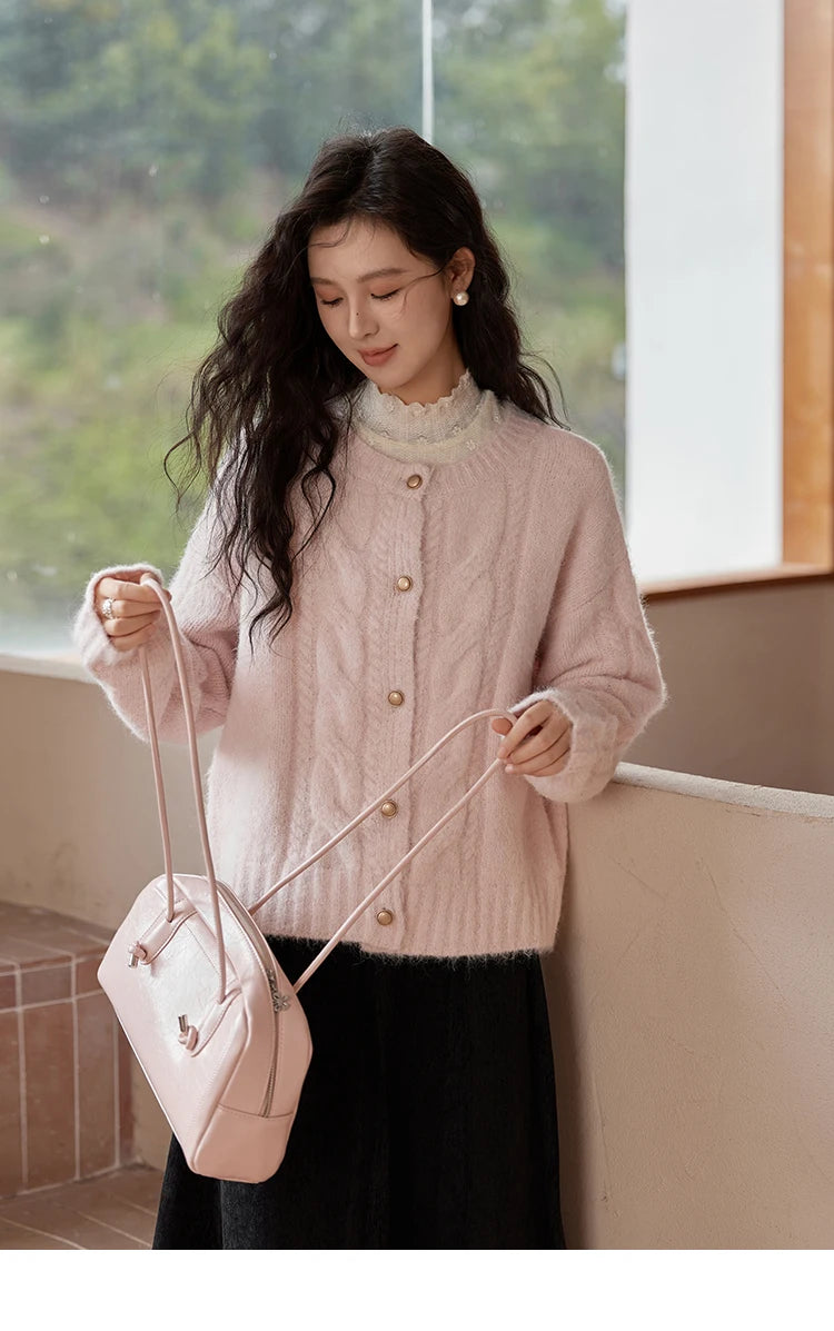 MISHOW Sweet Sweater Cardigan Women 2024 Autumn Winter French Gentle Slim Single Breasted O-Neck Wool Knitted Jacket MXD55Z1030