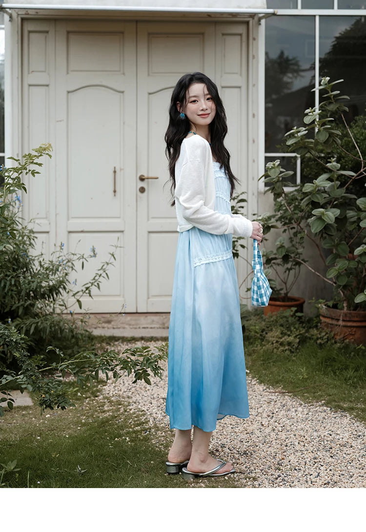 MISHOW Female Fashion Gradient Strap Dress 2025 Summer Sleeveless Black Fungal Edge Sashes Women's Vacation Dresses MXE34L2242