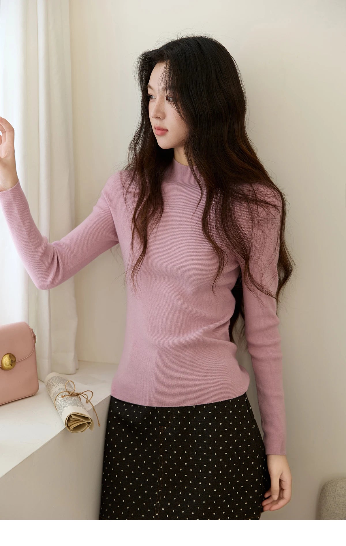 MISHOW Woman Long-sleeved Tops 2025 Autumn Winter Minimalist Mock Neck Knited Top Commute Casual Slim Pullover Woman MXE48Z2583