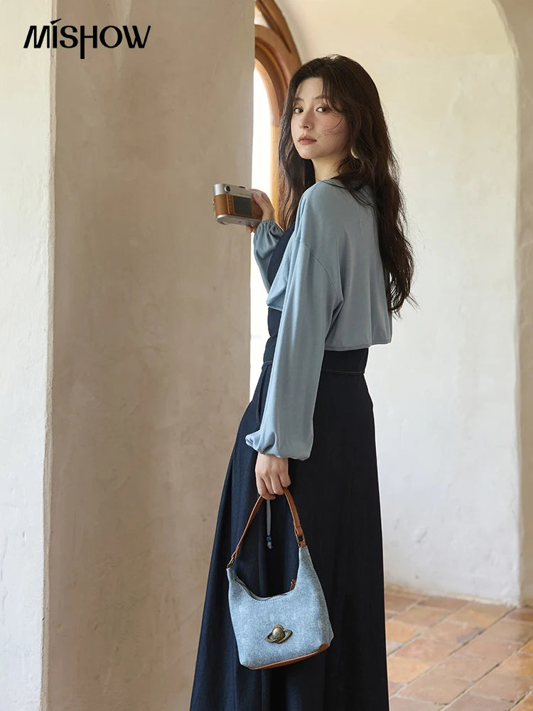 MISHOW Imitation Denim Casual Camisole Desses for Women Autumn 2025 Solid Lace-up Cardigan Separately (Not A Set) MXE41T0693