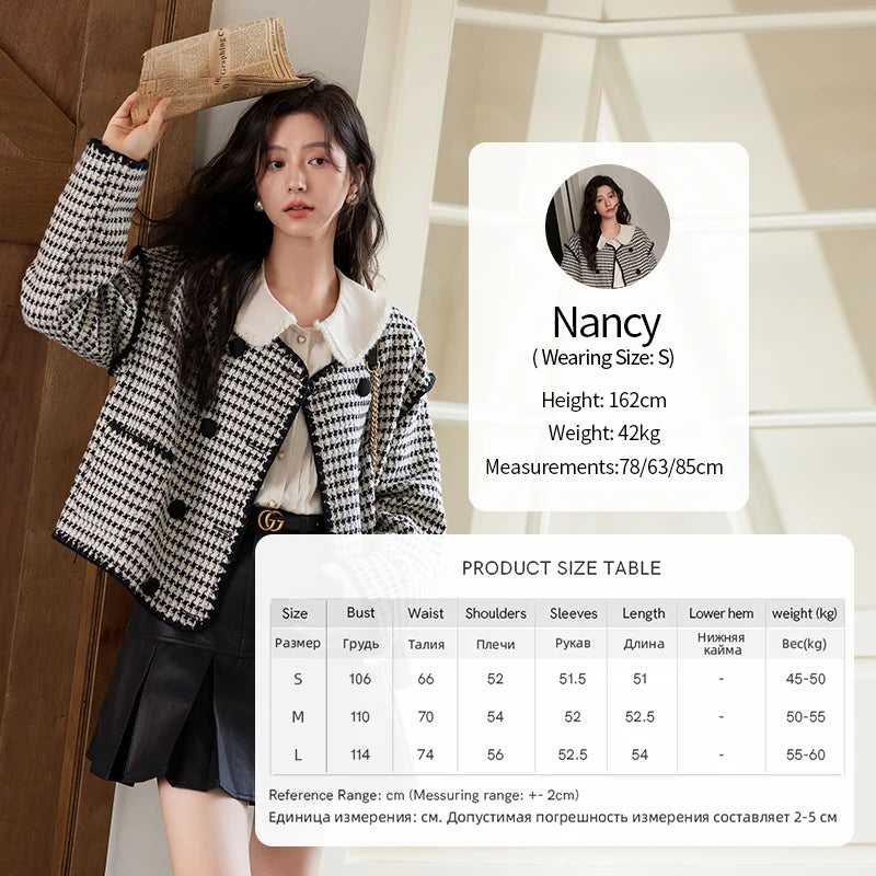 MISHOW Plaid Tweed Jacket Women Red Double Breasted Long Sleeve Tops 2024 Winter French Elegant Design Short Coat MXD56W0631