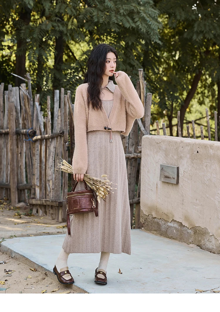 MISHOW Women’s Sweater Top Dress Separately 2024 Fall Winter Fashion Imitation Mink Fur Sweet Coat Knitted Dress MXD45L2043