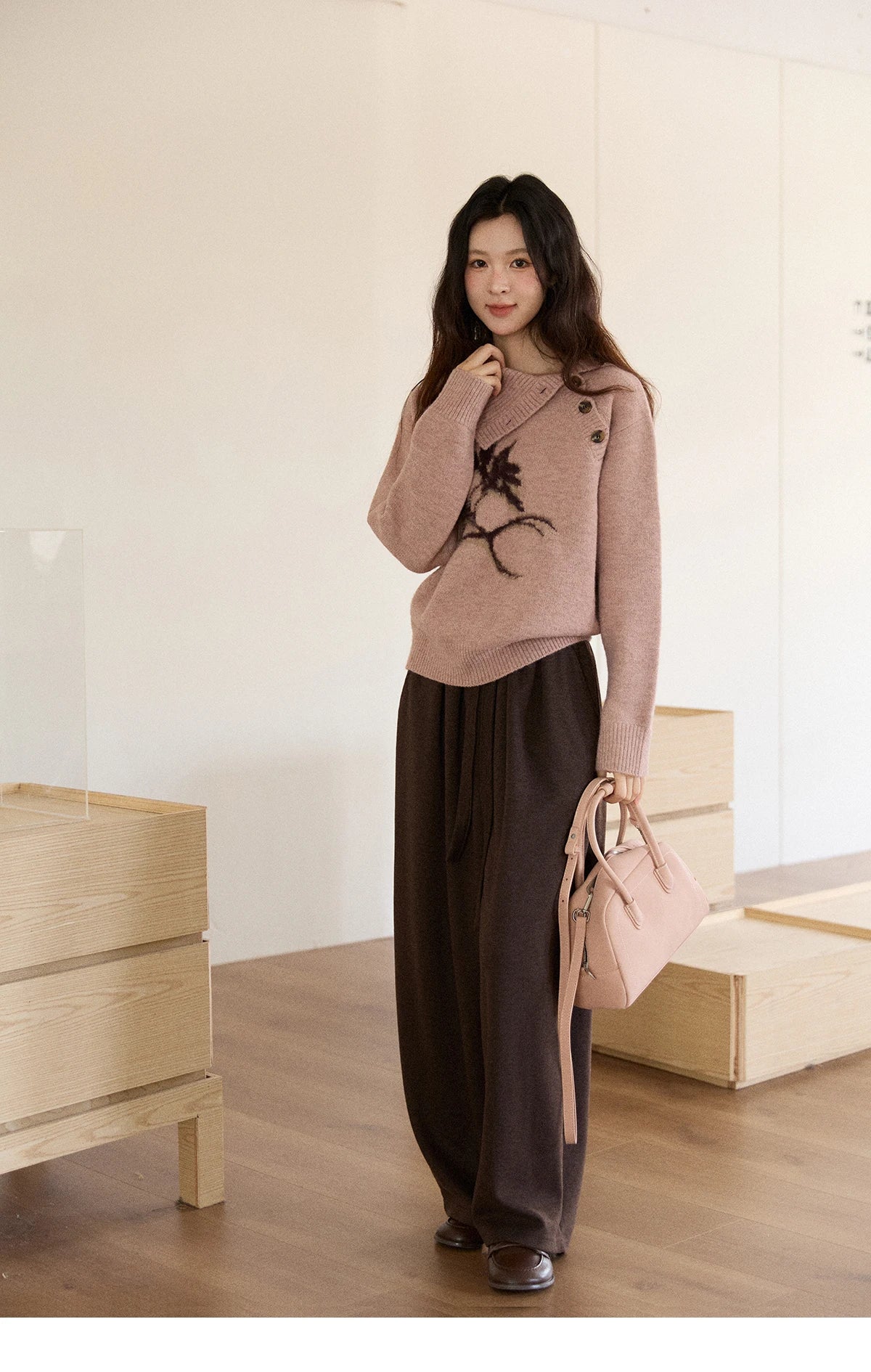 MISHOW Plant Jacquard Sweater for Woman 2025 Winter French Style Casual Turtleneck Design Knitted Pullover Tops Woman MXE86Z2658