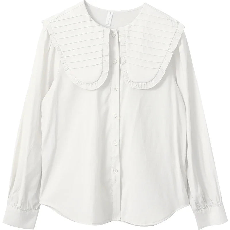 MISHOW Spring Vest Dress Korean Doll Collar Shirt Long Sleeve Elegant Shirt Female Clothing Separately Office Lady MXB12C0199