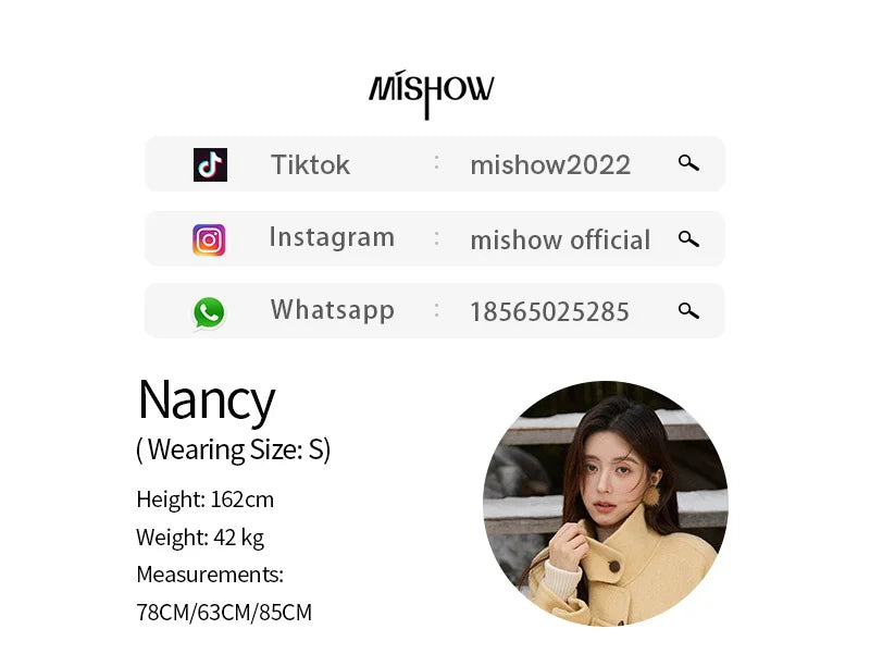 MISHOW Women's Long Coats 2025 Winter Yellow Double-faced 100% Wool Coat Windproof Lantern Sleeve Turtleneck Coat MXE51W0902