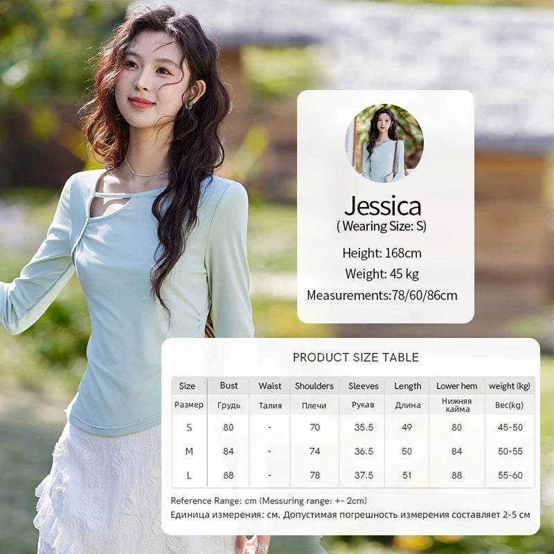 MISHOW Women's Knitted Long Sleeved T-shirt 2025 Spring Outfit Irregular Hollow Neck Tees Slim Solid Color Casual Top MXE13Z1116