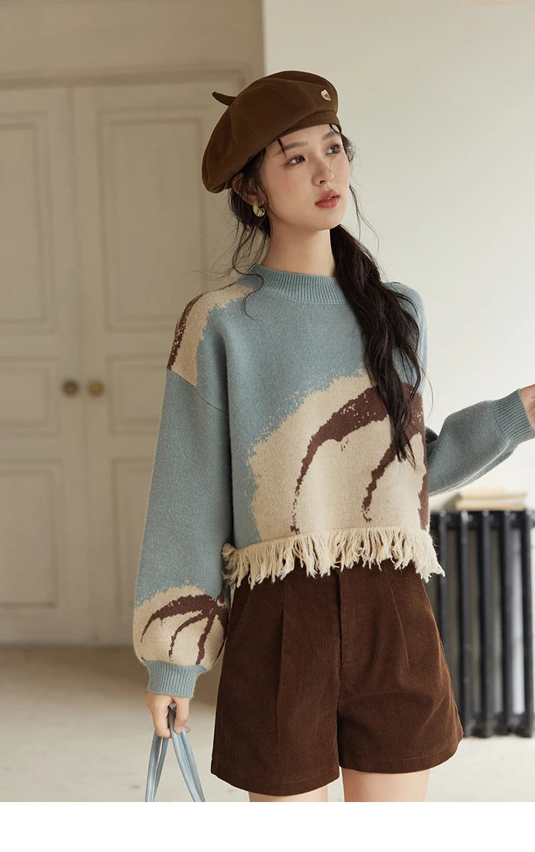 MISHOW Tassel Knitted Sweater Women Fashion Half High Neck Pullover Sweater 2024 Autumn Winter Premium Casual Top MXD43Z0680