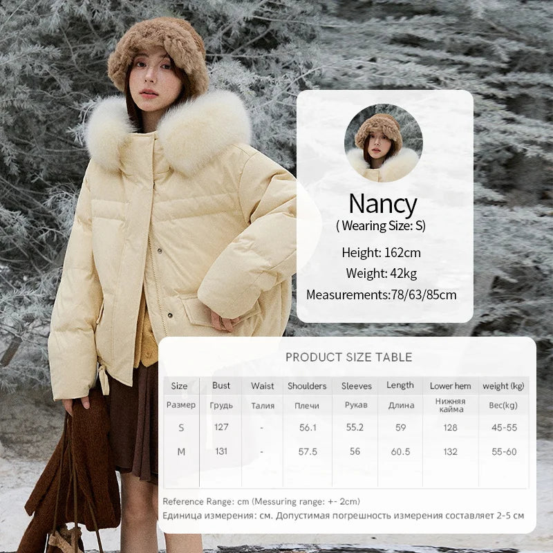 MISHOW Short Lightweight Puffer for Women 2025 Fashion Loose Long-sleeved Down Jacket Detachable Fur Collar Warm Coat MXE87Y0084