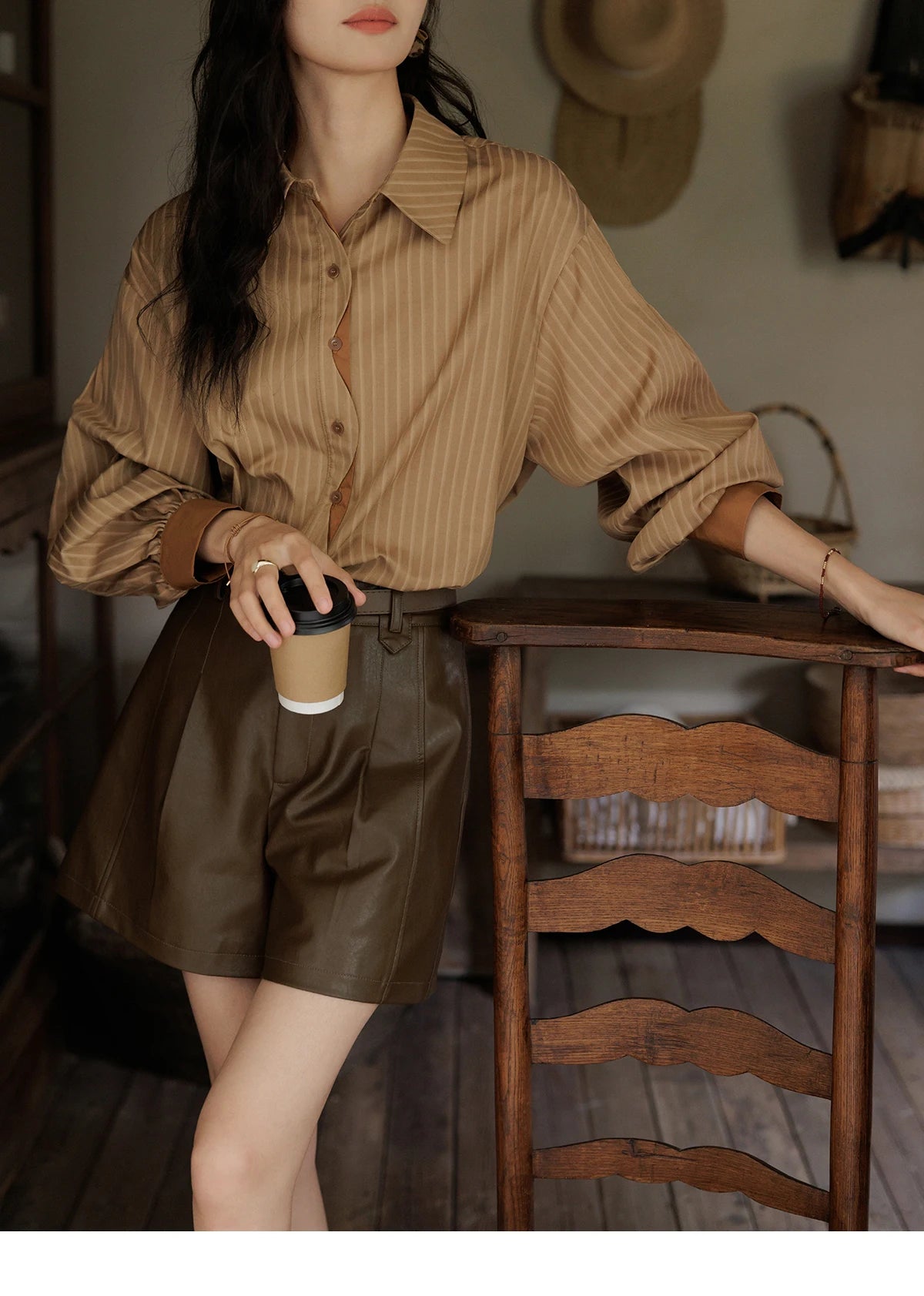 MISHOW Striped Casual Shirt for Women 2024 Autumn Retro Lapel Long Sleeve Top Contrasting Cuffs Shirts Office Lady MXD42C0301