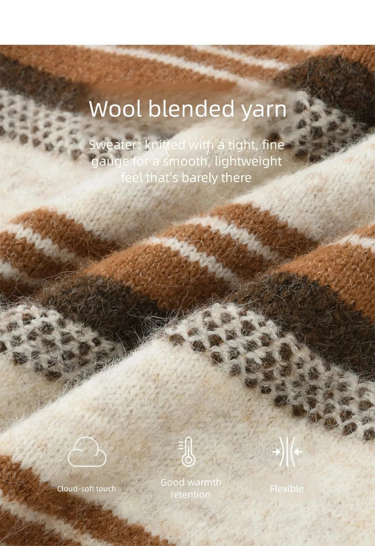 MISHOW Women's Wool Blend Retro Striped Sweater with Scarf Set 2025 Winter Knitted Round Neck Warm Loose Sweaters MXE94Z2987