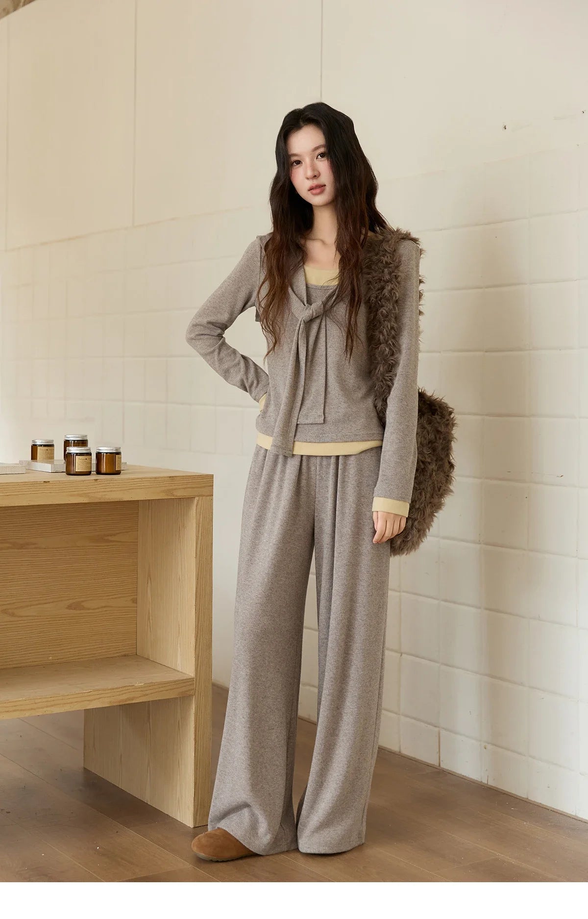 MISHOW Elastic Waist Casual Pants 2025 Autumn Winter Solid Full Length Pants Loose Wide Leg Trousers Office Lady MXE89K1119