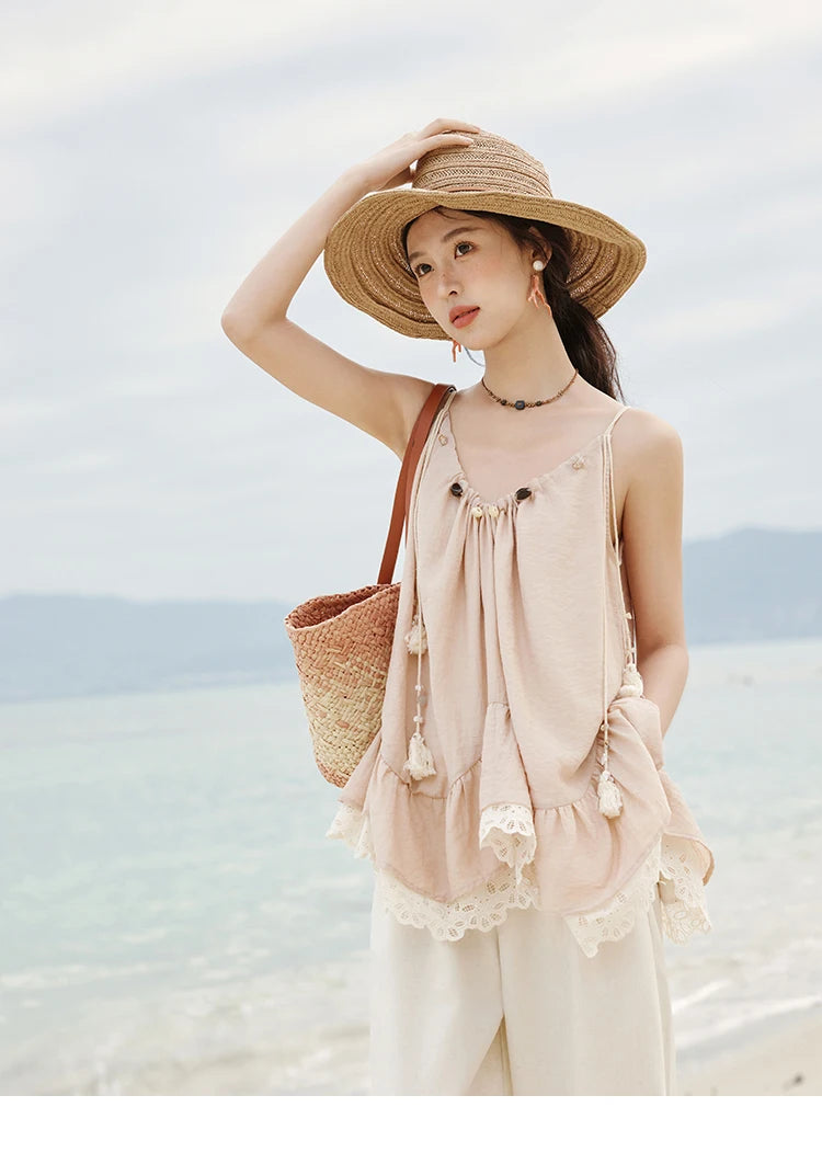 MISHOW French Summer Camisole for Women 2025 Sweet Lace Hollow Flower Sleeveless Tops Female New Fashion Holiday Top MXE33X1758