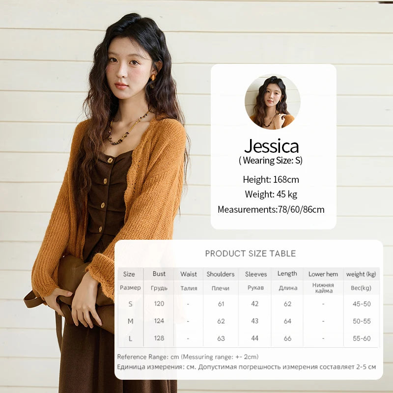 MISHOW Pumpkin Knitted Cardigan for Women Autumn 2025 Loose Wavy Edge Sweater Hollow Out Dropped Sleeves Cardigans MXE46Z2505