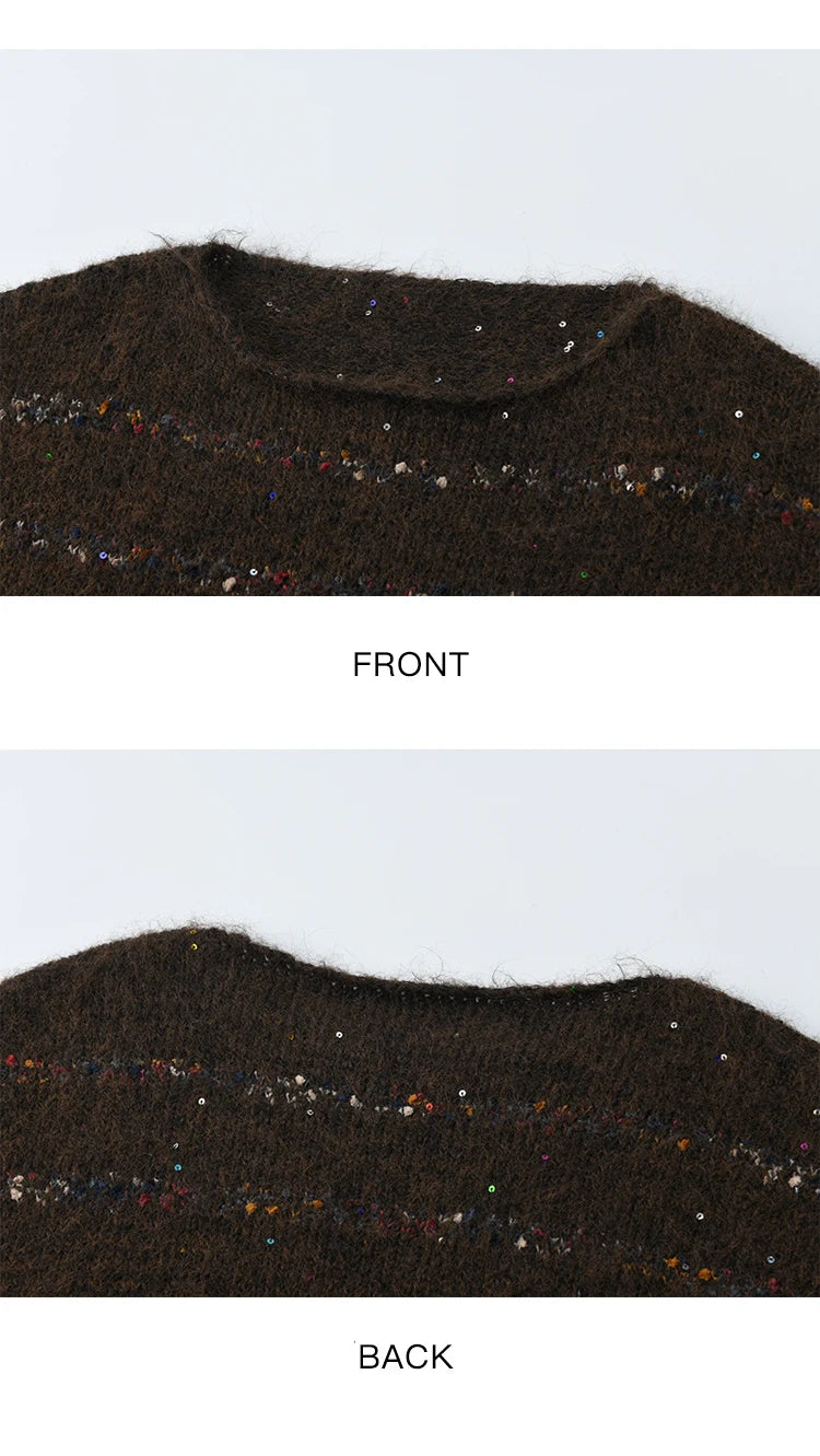 MISHOW Brown Chrysanthemum Yarn Sweaters Women Beltless 2025 Autumn Wool Blend Loose Round Neck Retro Knitted Tops MXE47Z2574