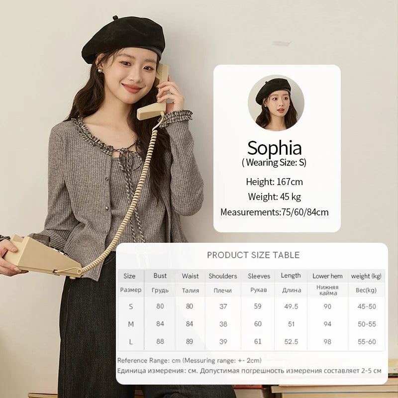 MISHOW Plaid Black Fungus Edge Tied Knitted Sweater for Women Autumn 2025 Pit Striped Knitted Fake Two-piece Top MXE44Z1361