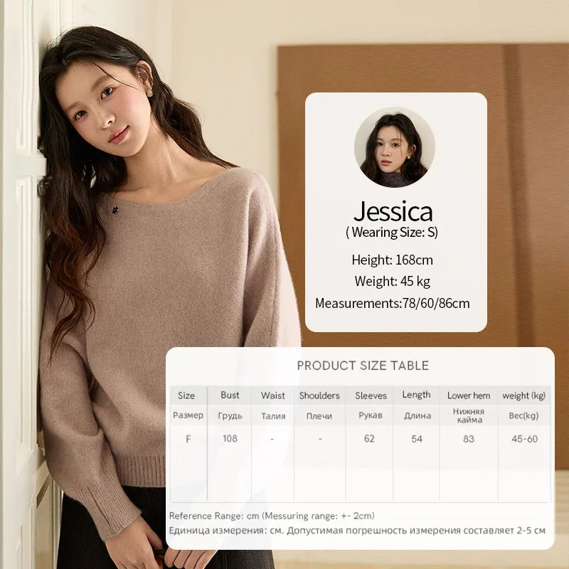 MISHOW Women's Solid Knitted Sweater 2025 Autumn Winter Boat Neck Lantern Sleeve Loose Sweater Soft Warm Pullover Top MXE94Z2984