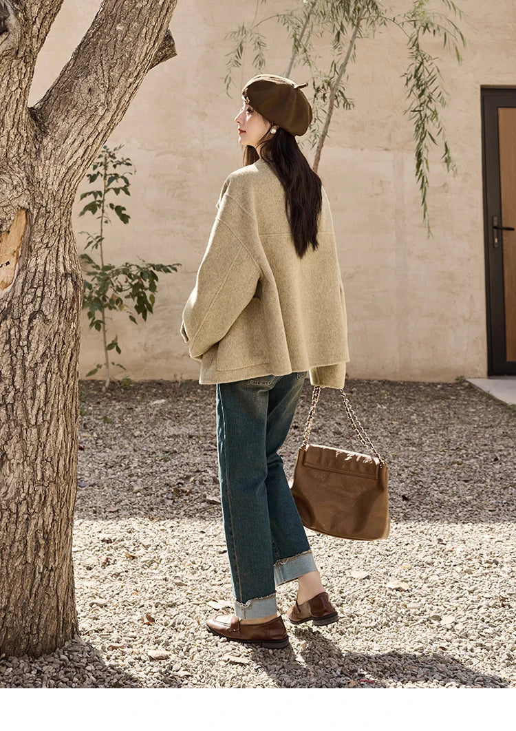 MISHOW Reversible Wool Velvet Coat Cow Horn Button Lapel Coat 2024 Winter Fashion Luxury Senior Korean Tweed Jacket MXD44W0446