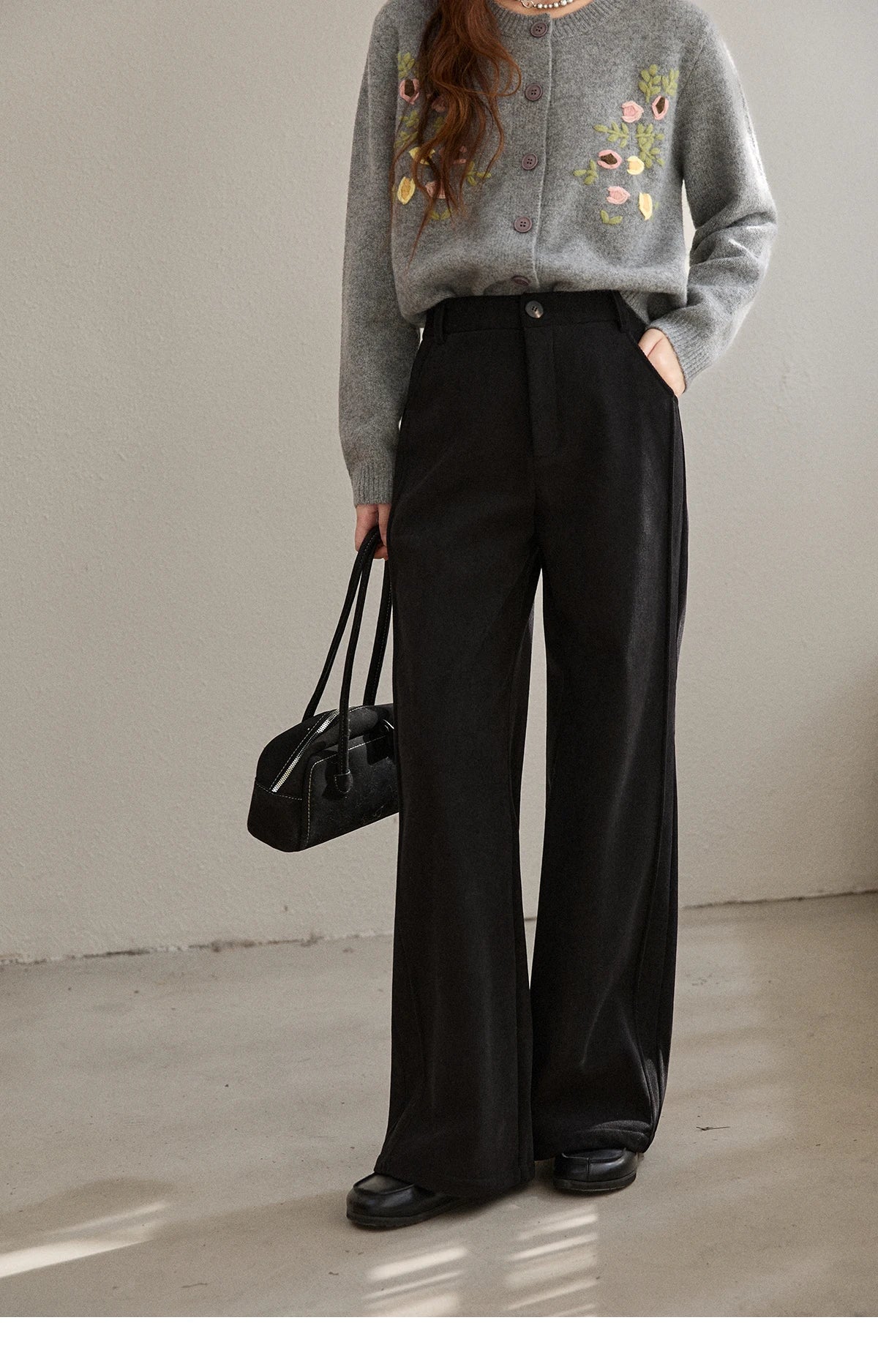 MISHOW Corduroy Straight Leg Pants for Women 2025 Winter Silver Fox Velvet Commuter Trousers Solid Casual Warm Pants MXE91K1125