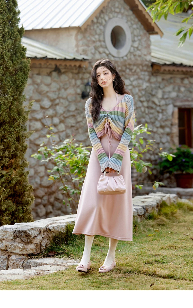 Mishow Colorful Striped Sweater Slim Knit Dress MXE11L2086