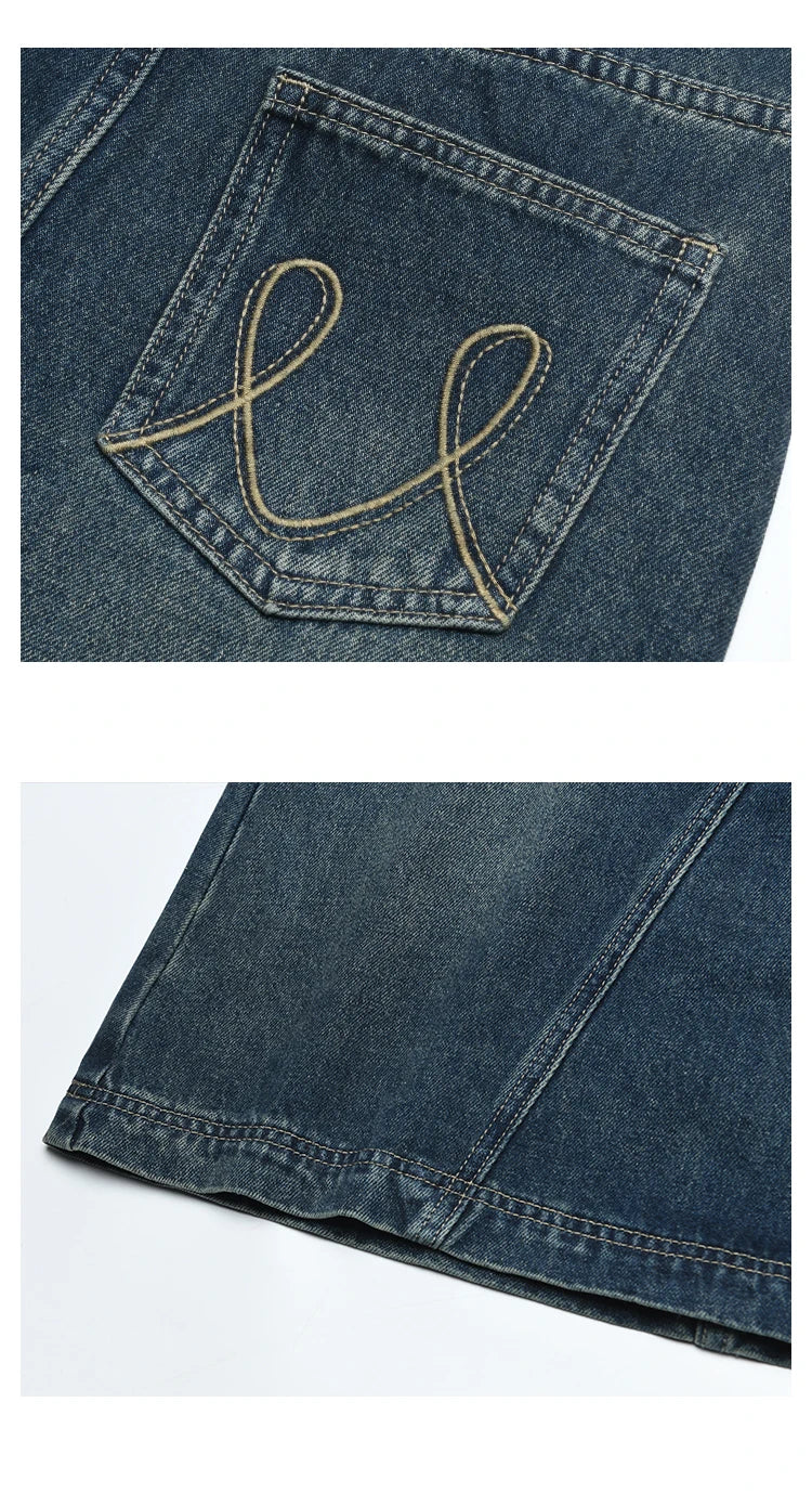 MISHOW Denim Fishtail Skirt 2024 Summer Retro Casual Love Embroidered Pockets Skirt A-line Umbrella Knee-Length Skirt MXD28B0414