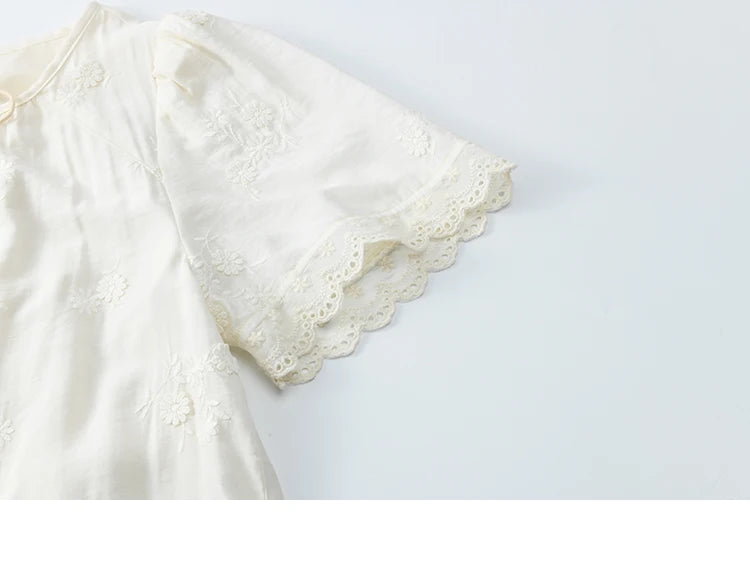 MISOHW Bohemian Solid Women's Summer Dress New 2025 Short Sleeve V-neck Shell Lace Midi Dresses for Woman Fashion MXE33L2195