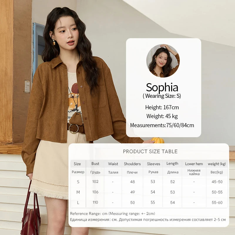 MISHOW Autumn Women's Jacket Retro Turn Down Collar Short Jacket Dropped Patch Pocket Casual Outerwear with Pendant MXE45C2413