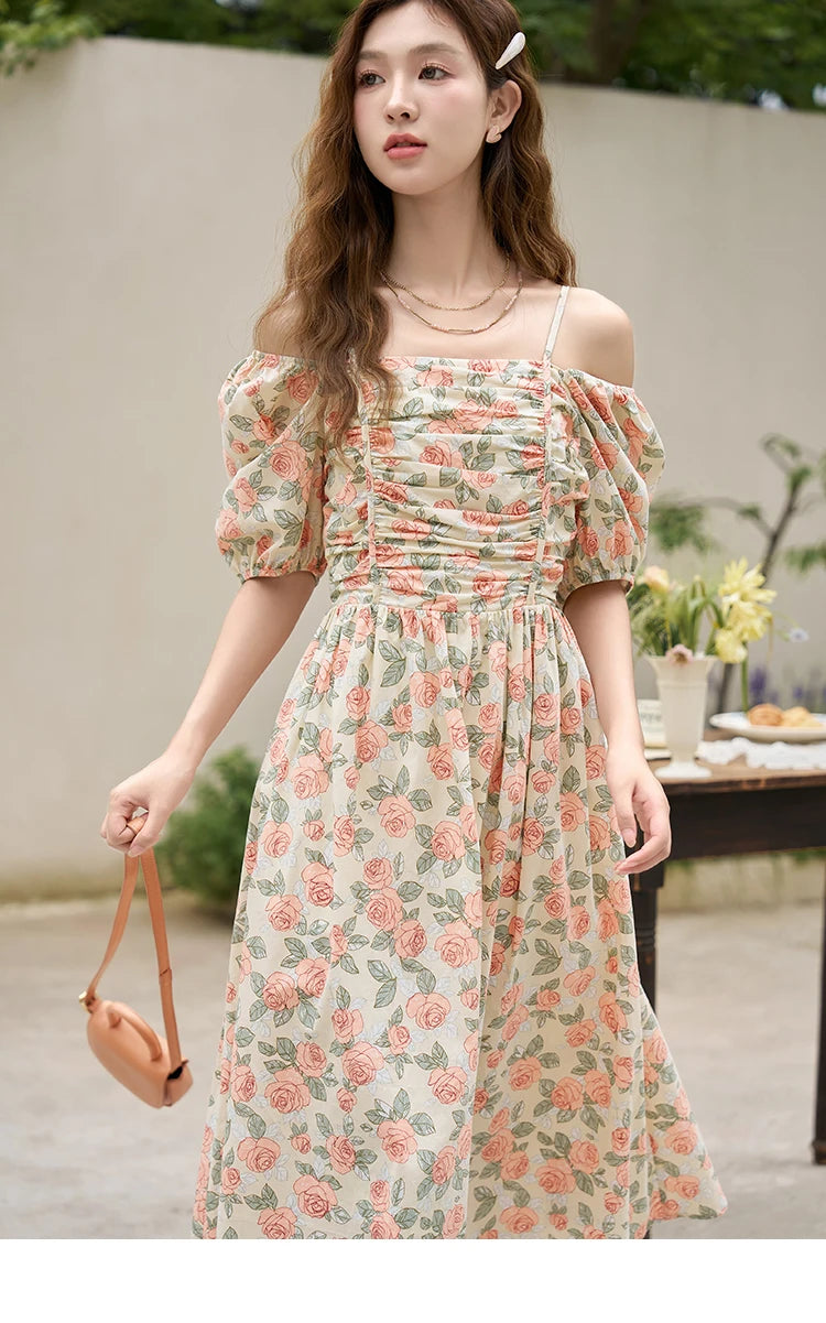 Mishow 100% Cotton Floral Puff Sleeve Dress MXC33L1397