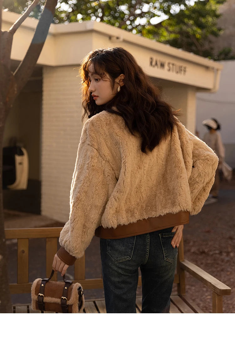 MISHOW Women's Lamb Wool Coat 2022 Winter Single Breasted Leather Turn-down Collar Thickened Warm Outwear Office Lady MXB43W0490