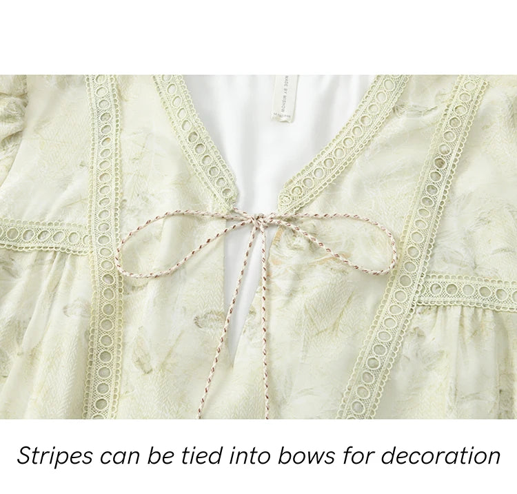 MISHOW Floral V-neck Drawn Tassels Dresses 2025 Spring Summer Hollow Out Lantern Sleeve Dresses Vacation Doll Dress MXE15L2121