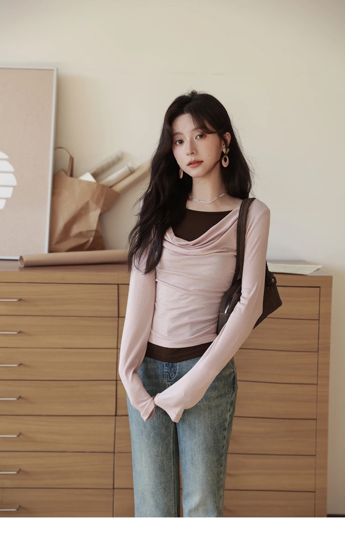 MISHOW Multi Colored Fake Two-piece Knitted Sweater 2025 Autumn Swinging Collar Casual Tops Contrasting Waist Top MXE42Z1341