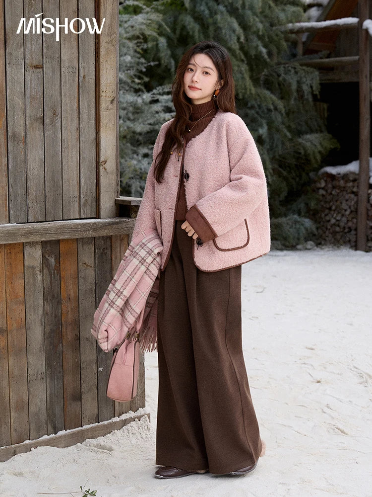 MISHOW Cotton Padded Warm Jacket Women 2025 Thickened Fur O-neck Coat Fold Over Contrasting Cuffs Windproof Outerwear MXE92W0986