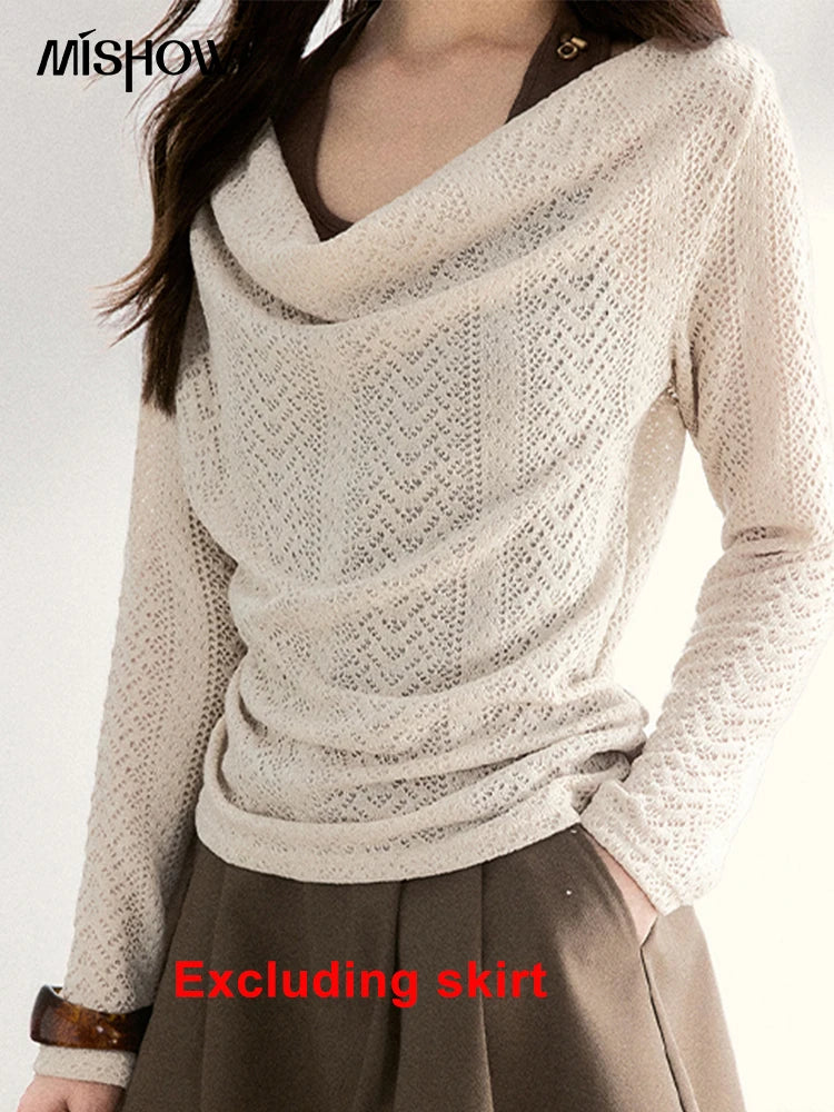 MISHOW Women's Knit Top Halter Camisole Set 2026 Spring Swinging Collar Hollow Out Knitted Casual Two-Piece Knitwear MXF108T0751