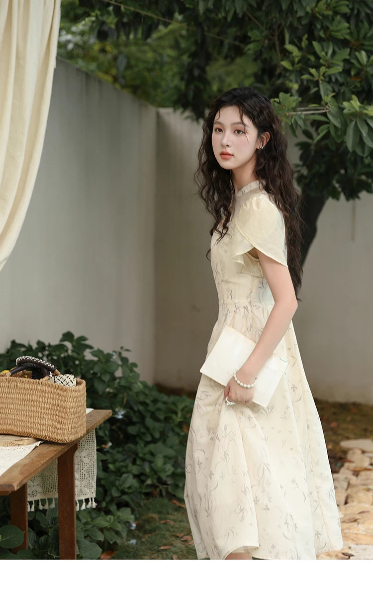 MISHOW Chinese Improved Cheongsam Floral Dress for Women 2024 Summer Hollow Out Fake Two-piece Printed Chiffon Dress MXD23L1799