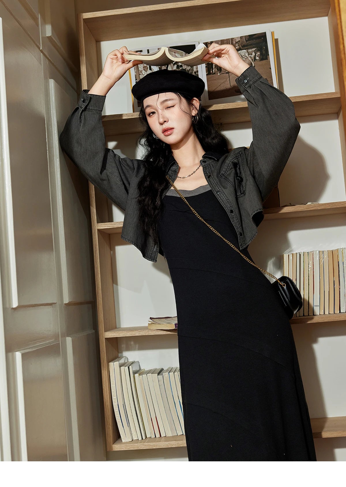 MISHOW Temperament Knitted Strap Dress Autumn 2024 Square Collar Adjustable Sling Dress Splicing Color Waist Dresses MXD42L2015