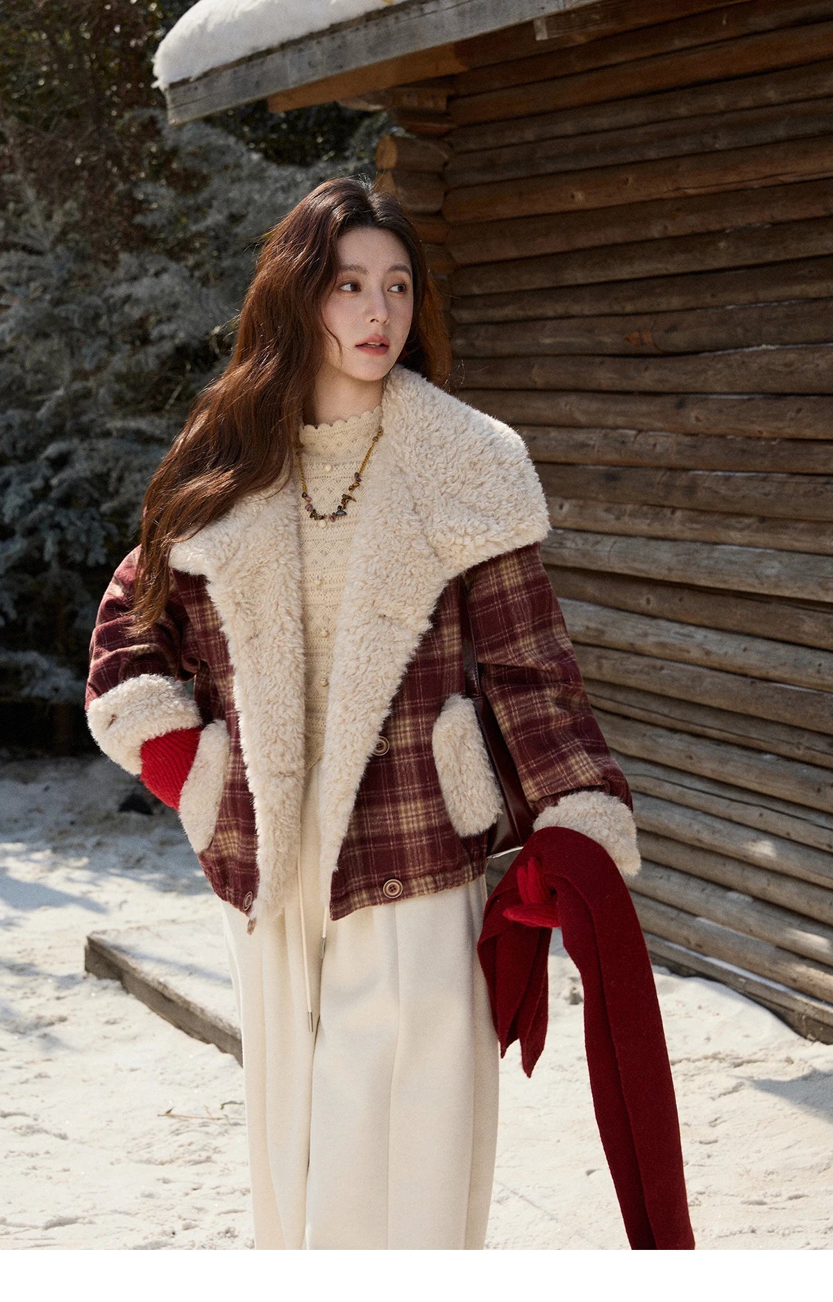 MISHOW Christmas Women's Retro Plaid Jacket 2025 Winter Large Lapel Tops Thickened Cotton-Padded Warm Short Coat MXE87W1004