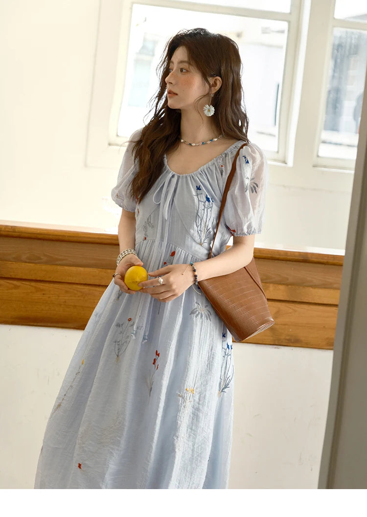 Mishow V-Neck Lace-Up Embroidery Vacation Dress MXE34L2284
