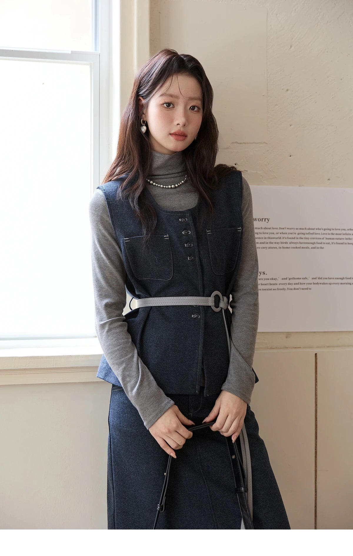 MISHOW Blue Three-piece Suit for Women 2025 Autumn Sleeveless Vest Straight Midi Skirt Slim Knit Tops Skirt Set MXE49T1421