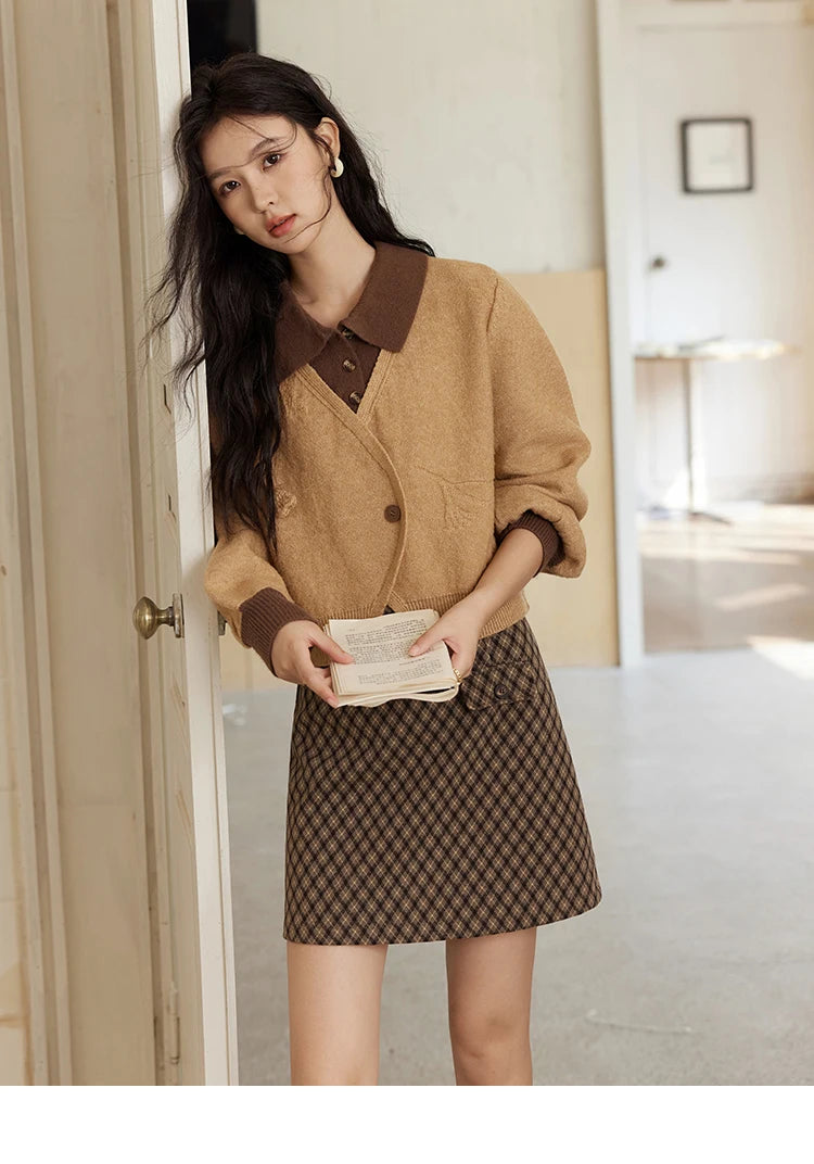 MISHOW Fake Two-piece Sweater Women French Retro Splicing Top 2024 Fall Winter New Korean Design Thin Knitwear MXD46Z0804