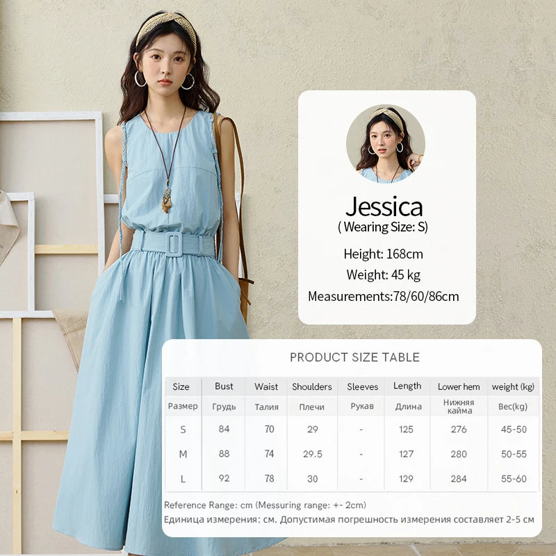 MISHOW Women's Vest Dress 2025 Summer Hand Woven Fried Dough Twists Waist Belt Slim Long Dress A-line Vacation Dress MXE34L2223