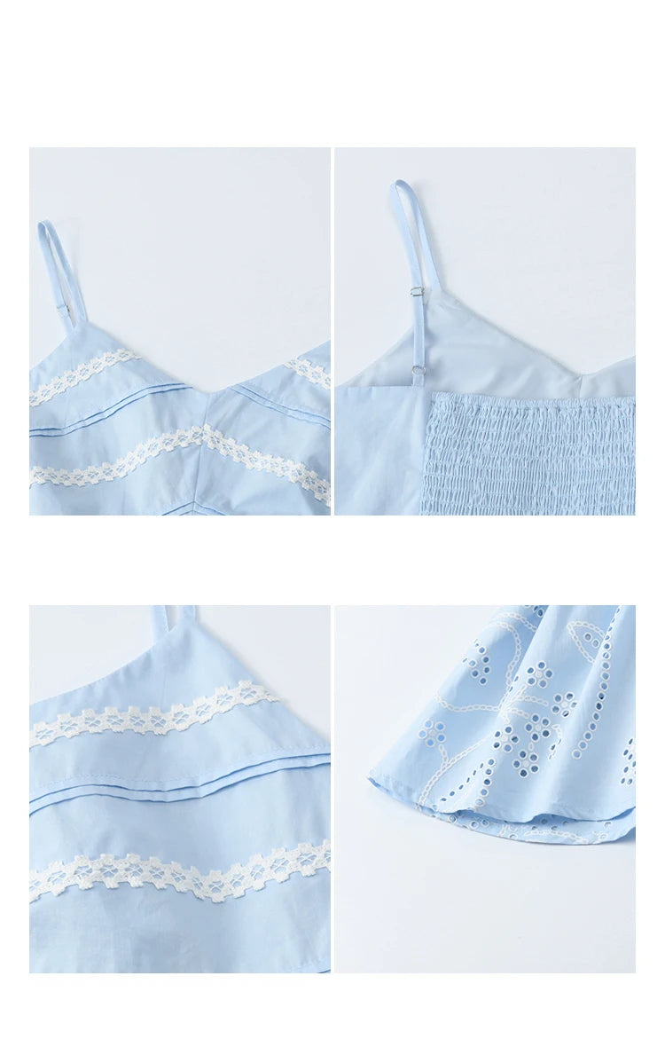 MISHOW Woman 2 Pieces Set 2025 Summer Ladies Fashion Strap V-neck Top Embroidery Flower Hollow Out Drawstring Skirt MXE34T0624