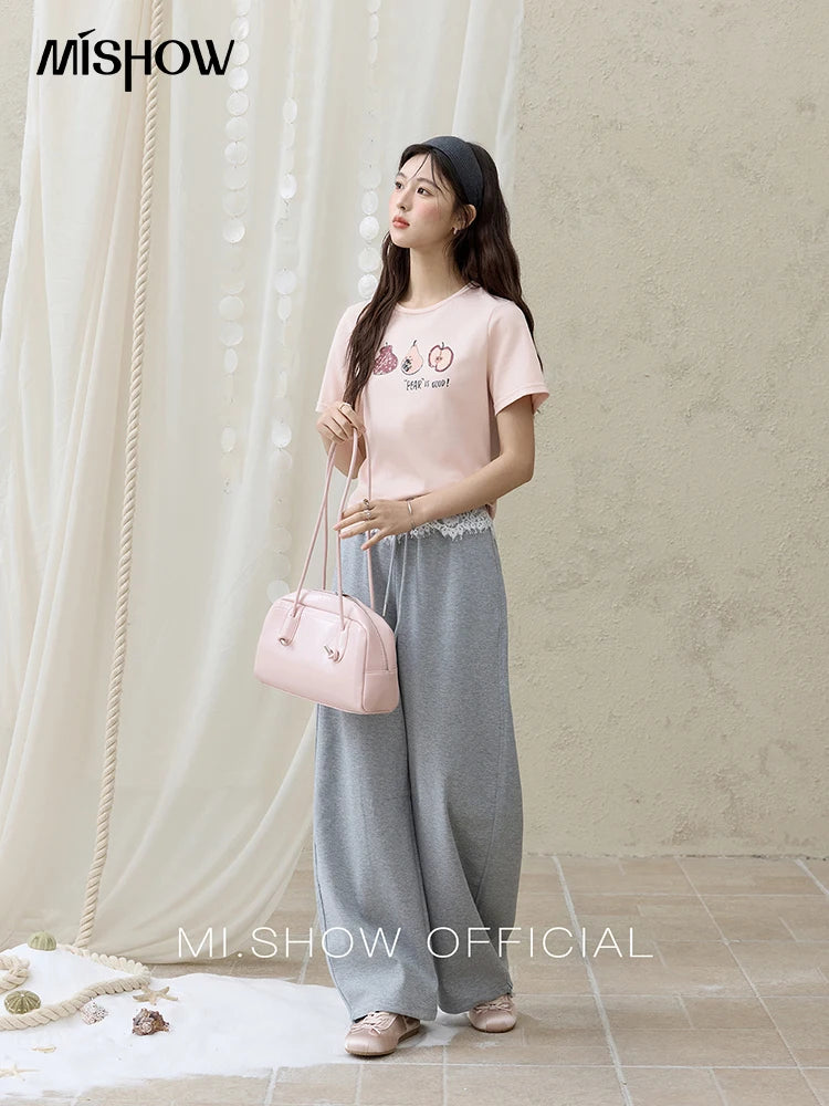 MISHOW Summer Print Casual T-shirt Women New 2025 Short Sleeve Round Neck Slim Shirts Female Fashion Office Lady Tops MXE33T0500